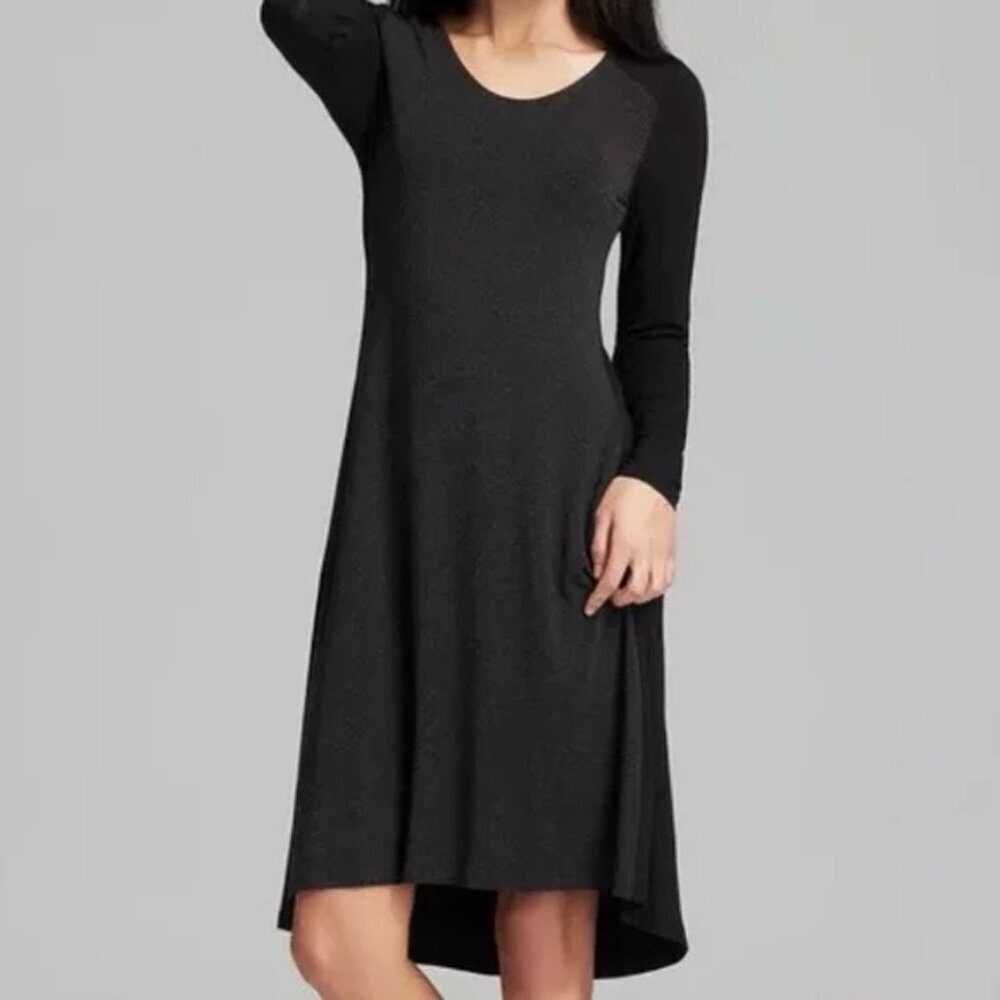 Eileen Fisher Charcoal Black Colorblock Viscose Midi Jersey T-Shirt Dress L